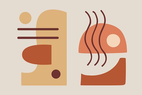 Modern, hip collage with geometric and organic shapes in nicely matched colors.