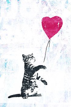 Katze mit Luftballon - Banksy-Parodie