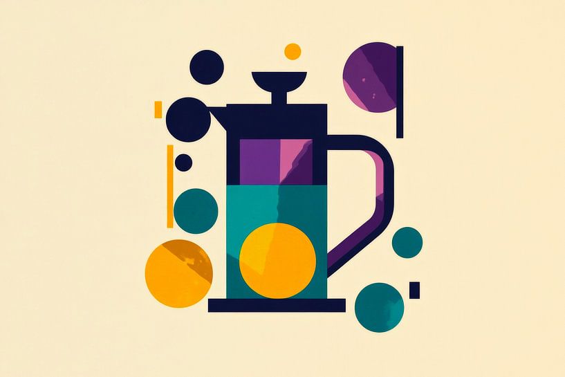 Kaffeekunst in bunten Farben  Farbenfrohe Kaffeepresse  Kreise von Poster Art Shop