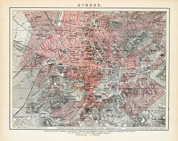 Vintage kaart Athene ca. 1900 van Studio Wunderkammer