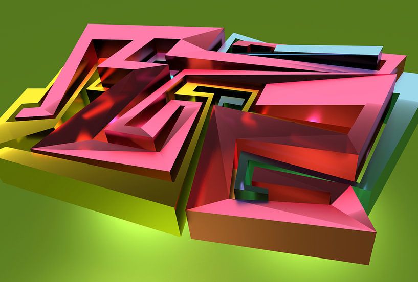 Tha Maze - Tez #1 von Pat Bloom - Moderne 3D, abstracte kubistische en futurisme kunst