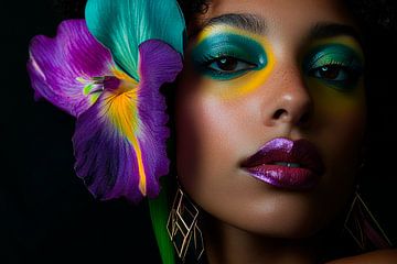 Fascinating portrait with blossom and colours by Poster Art Shop