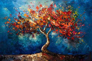 Abstracte kleurrijke boom in olieverf weergave van De Muurdecoratie