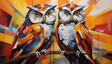Abstract owls artistic panorama