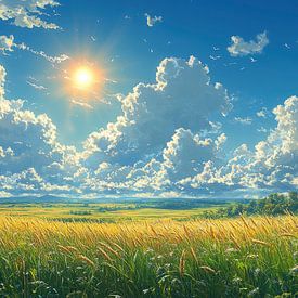 Goldene Felder unter einem strahlenden Himmel von Hikmah Hidahasbi