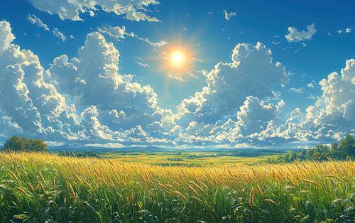 Goldene Felder unter einem strahlenden Himmel