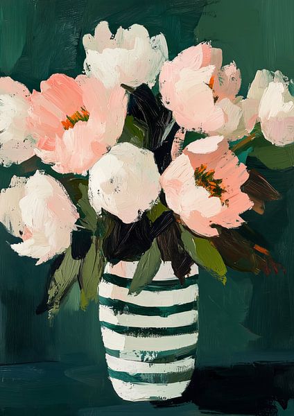 Peachy Flowers On Green by Treechild