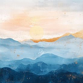 Bergen | Creme Sonne Blaue Berge von Moderne Kollektion