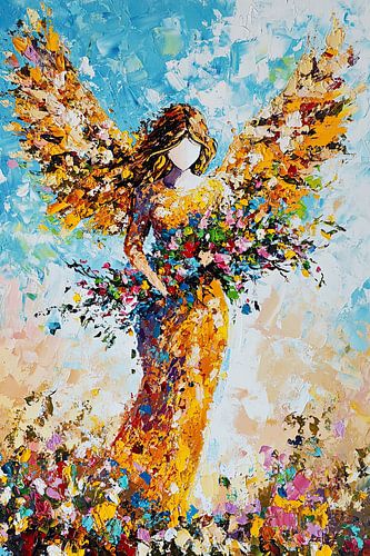 Vrouw met vleugels | Gouden vrouw met bloemen en vleugels