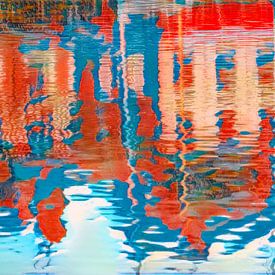 Reflections of houses in the water, Honfleur by Han van der Staaij