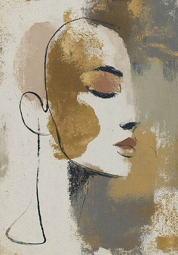 Abstract vrouwenprofiel in goud