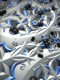 3d fantasie abstract in grijs zwart en blauw van W J Kok