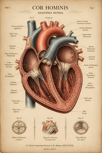 Antique Heart Anatomy Scientific Illustration - Vintage Cardiology Art - Cardiologist Gift