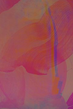 Modern abstract in neon roze, blauw en oranje, viva magenta van Studio Allee