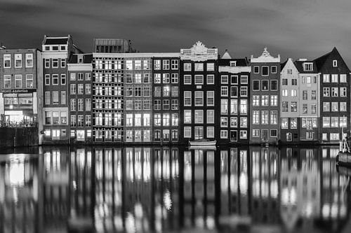 The Rokin in the evening in black and white