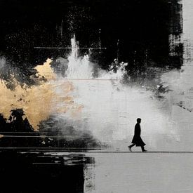 Peinture abstraite - Silhouette humaine dorée en noir et blanc sur Joriali Art abstrait