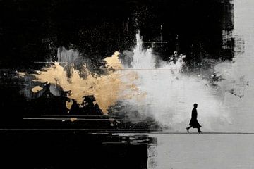 Abstrakte Malerei - Schwarz-Weiß-Gold menschliche Silhouette