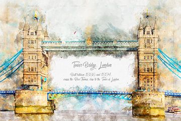 Tower Bridge, aquarel, Londen van Theodor Decker