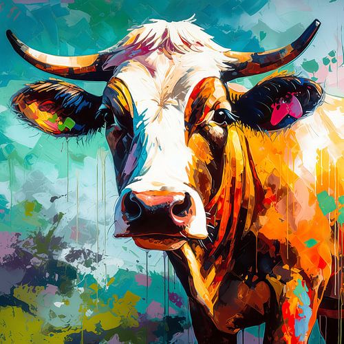 Malerei Kuh in Farbe - Abstrakte Kuh Malerei von Wunderbare Kunst