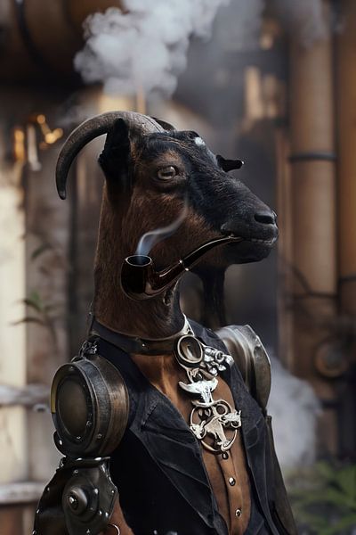 Steampunk Geit in Verlaten Fabriek: Majestueuze Elegantie en Mysterie van Elianne van Turennout