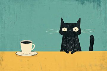 Koffiepauze met een kat van Poster Art Shop