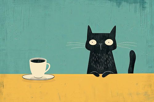 Koffiepauze met een kat
