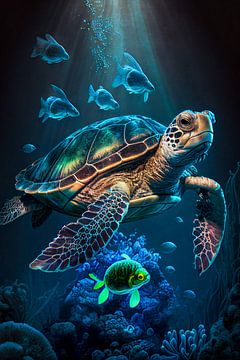 Een zeeschildpad - magische onderwaterwereld van Max Steinwald