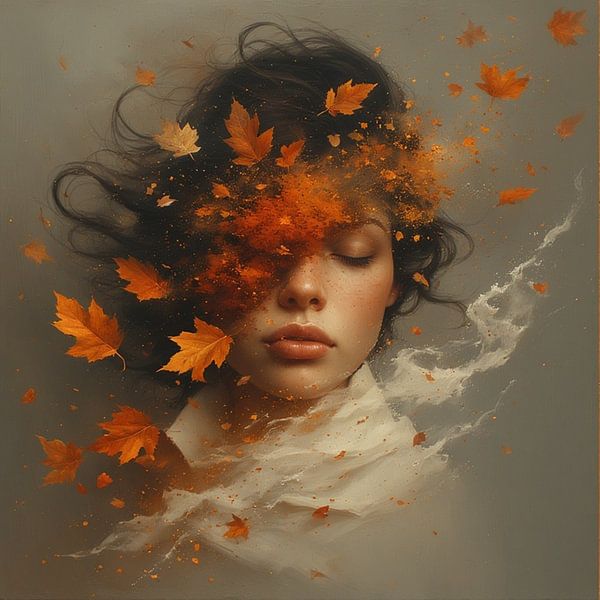 A portrait of a girl dreaming of autumn tangerine twist. by J.a Dijkstra