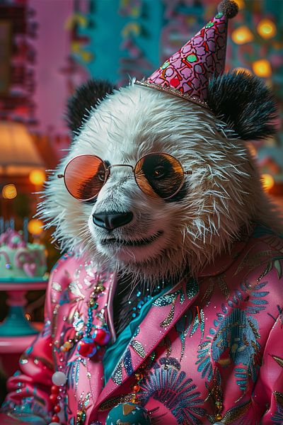 Fun panda birthday party with cake and candles by Poster Art Shop