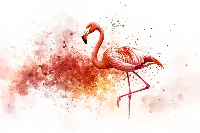 Aquarelle colorée d'un flamant rose par Imperial Art House