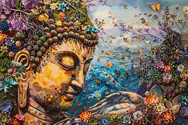 Buddha in bloom with butterflies and nature by Art & Soul Creations