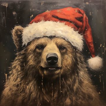 Ours brun portant un chapeau de Père Noël sur Whale & Sons