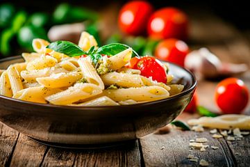 Pasta with tomatoes and fresh basil by Poster Art Shop