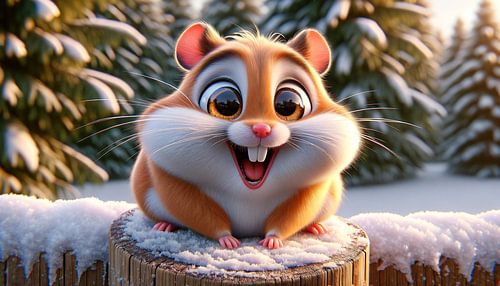 Winterfreuden eines lachenden Hamsters