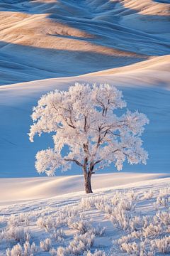 IJzige boom in een winters landschap van Poster Art Shop