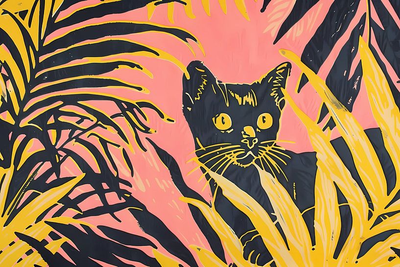Cat among colourful plants in pop art style by Art & Soul Creations