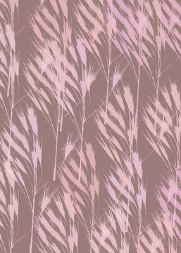 Abstract botanical art. Grasses in pastel pink on  light cacao brown. by Dina Dankers