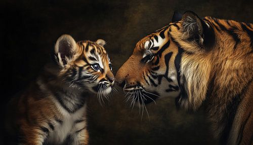 Tigre et petit tigre portrait panorama