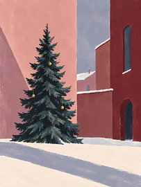 Weihnachtsbaum von Red Winter Houses von Mosaic Dialogue