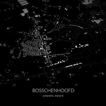 Carte en noir et blanc de Bosschenhoofd, Brabant-Septentrional. sur Rezona