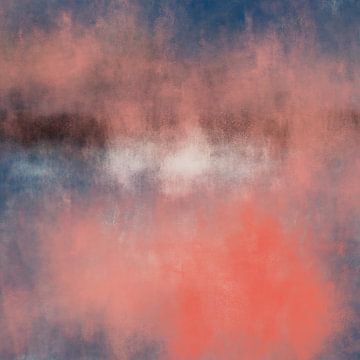 Colorful abstract minimalist landscape in pastel colors. Pink, red, blue, warm brown. by Dina Dankers