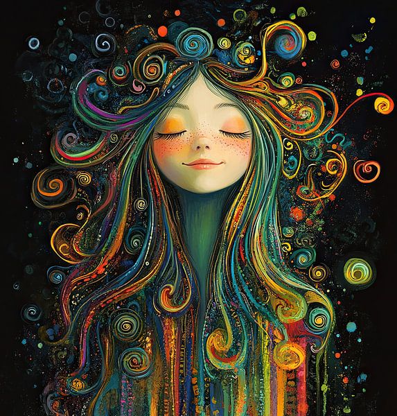 Femme en spirale | Femme avec coiffure créative par Caprices d'Art