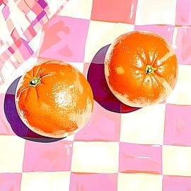 Tangerine Twist, 2 tangerines on a tablecloth
