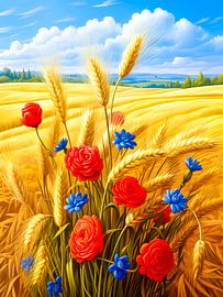 Poppies in a field of Cereal field.