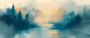 Mistige ochtendstemming bij het water van Poster Art Shop