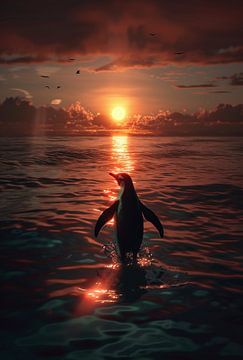 Pinguïn bij zonsopgang van fernlichtsicht