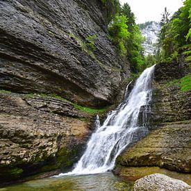 Wasserfall, umgeben von Bergen und grünem Wald von Studio LE-gals