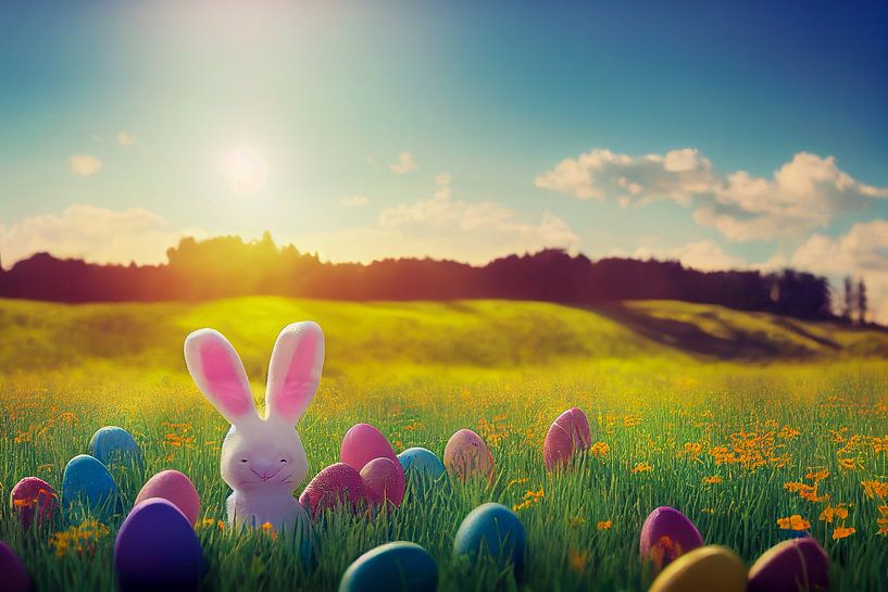 Paashaas en paaseieren, illustratie van Animaflora PicsStock