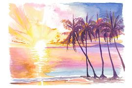 Goldene Tropen mit Sonnenuntergang und schwankenden Palmen am Strand von Martinique von Markus Bleichner