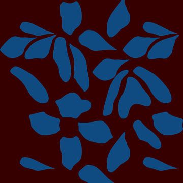 Marché aux fleurs. Art botanique moderne en bleu cobalt et rouge vin sur Dina Dankers